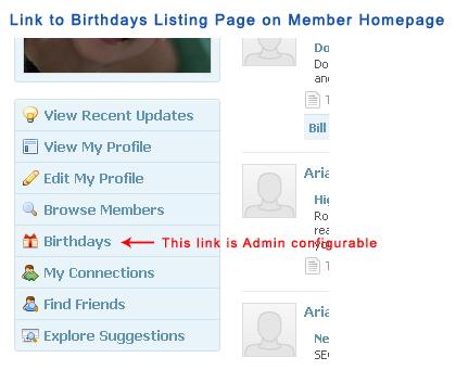 Link to Birthdays Listing Page on Member Homepage
