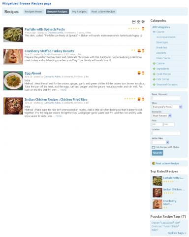 Widgetized Browse Recipes page