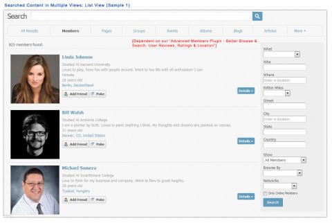 Searched Content in Multiple Views: List View (Sample 1)