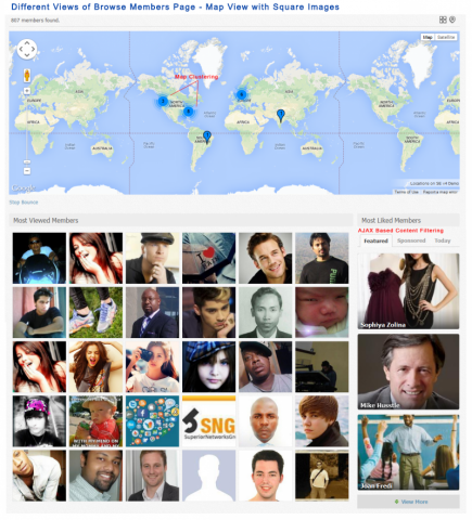 Different Views of Browse Members Page - Map View with Square Images