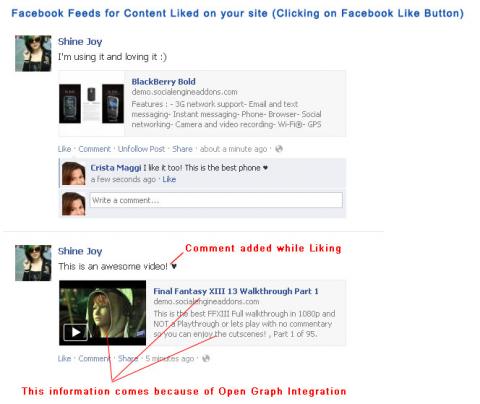 Facebook Feeds for Content Liked on your site (Clicking on Facebook Like Button)