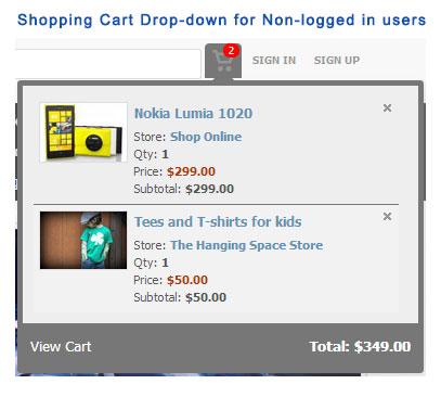 Shopping Cart Drop-down for Non-logged in users