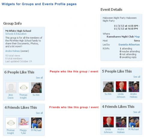 Widgets for Groups and Events Profile pages