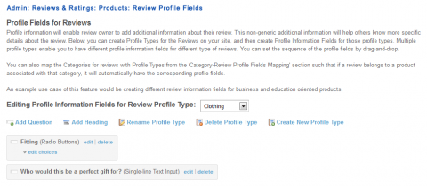 Admin: Reviews & Ratings: Products: Review Profile Fields