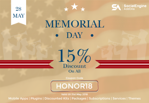 Memorial Day Celebrations with Flat 15% Discount on Everything