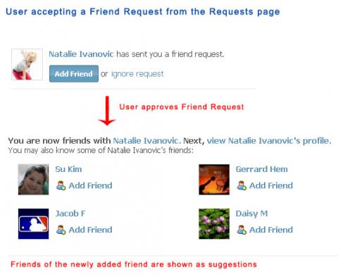 User accepting a Friend Request from the Requests page