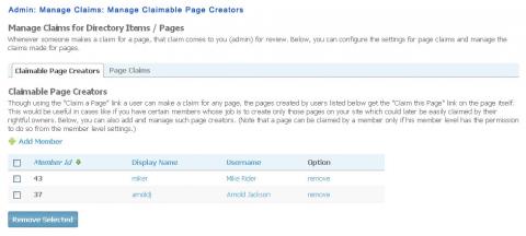Admin: Manage Claims: Manage Claimable Page Creators