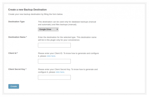 Admin: Create New Destination - Google Drive