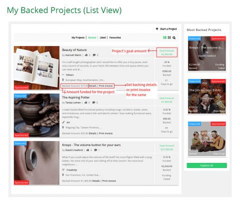 My Backed Projects (List View)