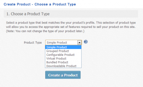 Create Product - Choose a Product Type