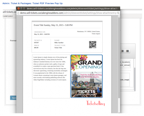 Admin: Ticket & Packages: Ticket PDF Preview Pop Up