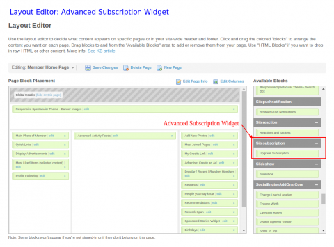 Layout Editor: Advanced Subscription Widget