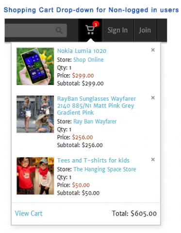 Shopping Cart Drop-down for Non-logged in users