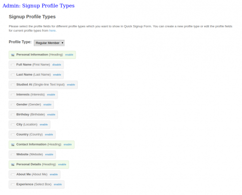 Admin: Signup Profile Types